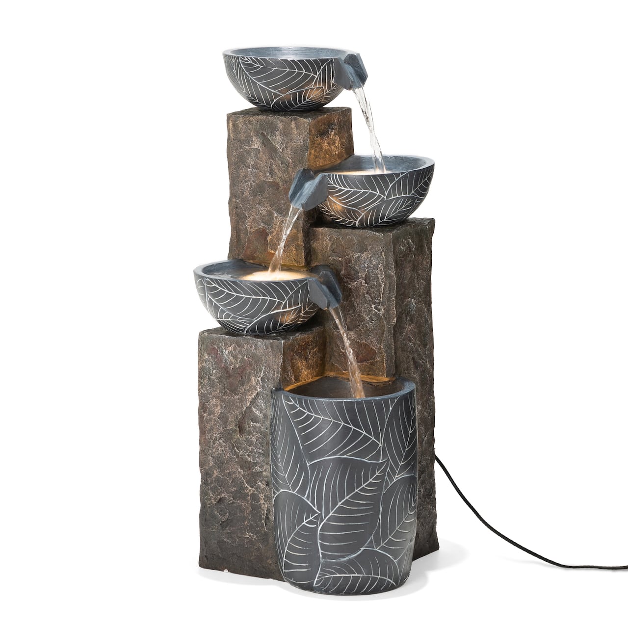 Glitzhome® 33" Natural Leaf Textured 4-Tier Outdoor Fountain